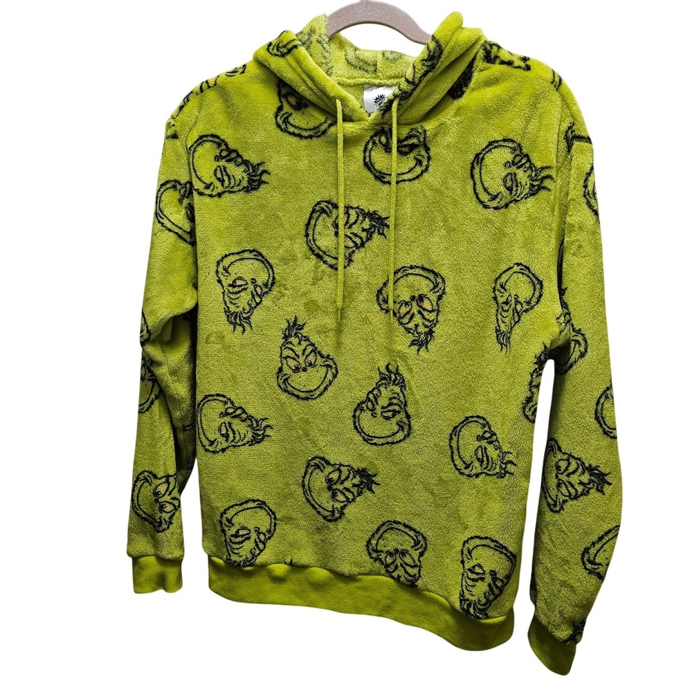 The Grinch Fuzzy All Over Print Hoodie Sweatshirt Women's Size‎ Medium Green